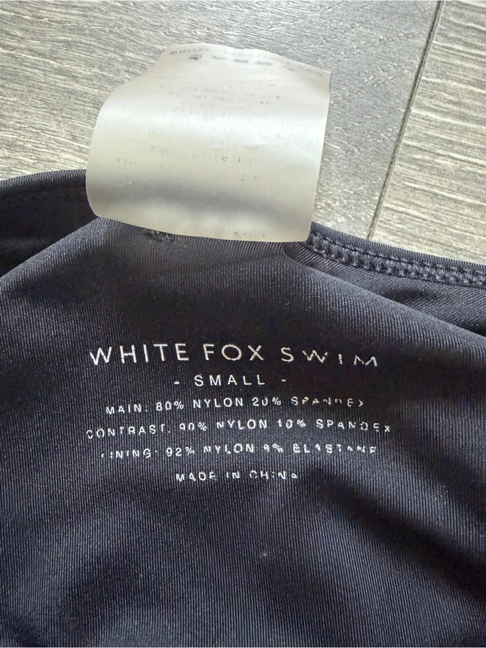 White Fox Swim Low Back Cheeky Black One Piece w Mesh Polka Dot Sides. Size S